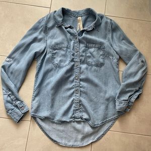 Small Super soft denim button down long sleeve, EUC